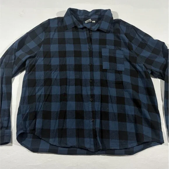 Grateful Dead Womens Skull Rose Crown Print Graphic Blue Plaid Flannel Shirt 2XL - Picture 2 of 10